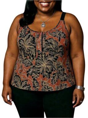 Agenda Size XL Top Scoop Neck Floral Red Black Beaded Strap Sleeveless